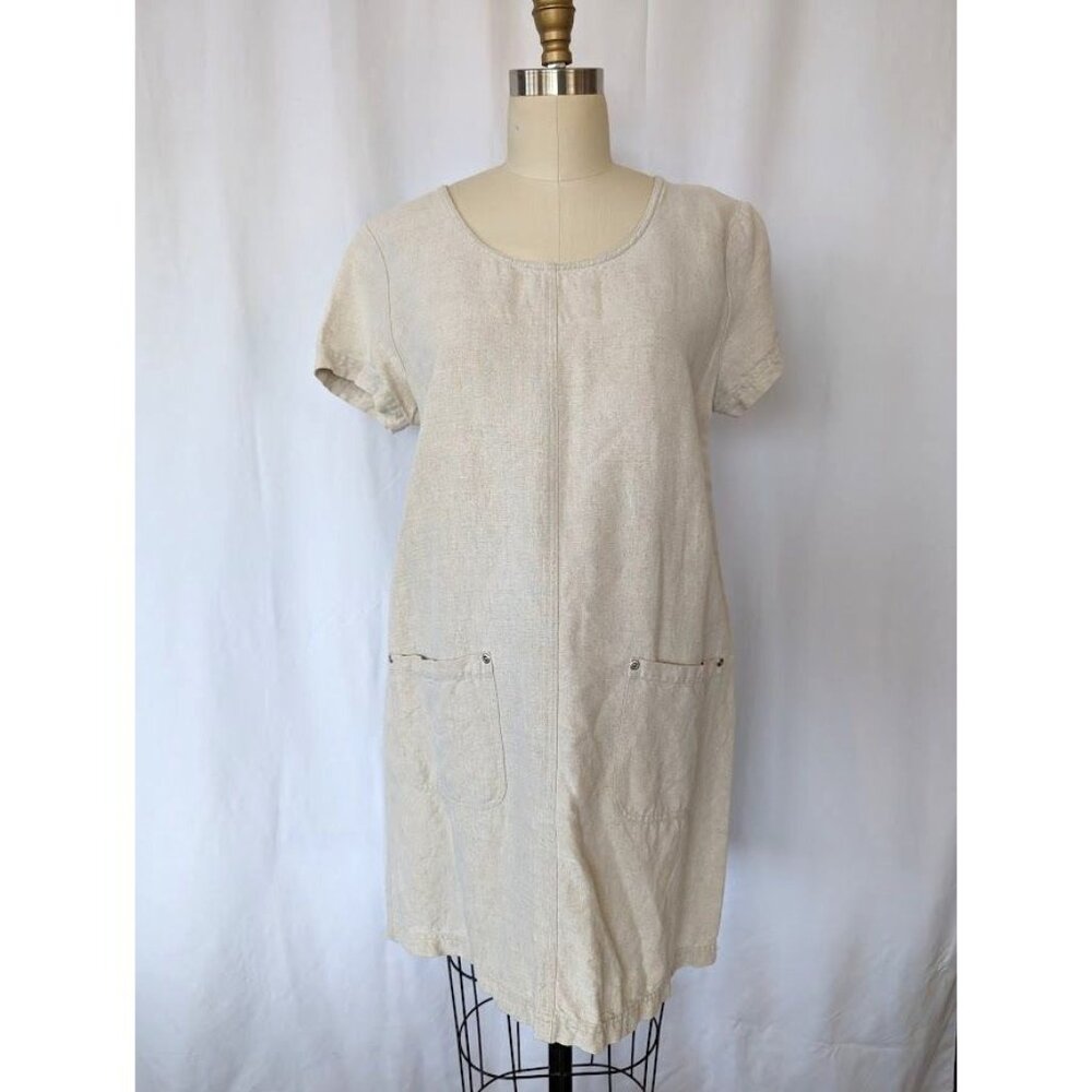Innovation Sport‎ Natural Linen Blend Shift Mini Dress Size 10 Pockets Casual